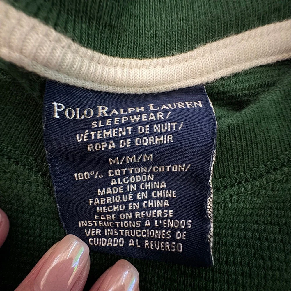 Polo Ralph Lauren Mens Waffle Knit Sleepwear Top Green Pink Pony Long Sleeve M